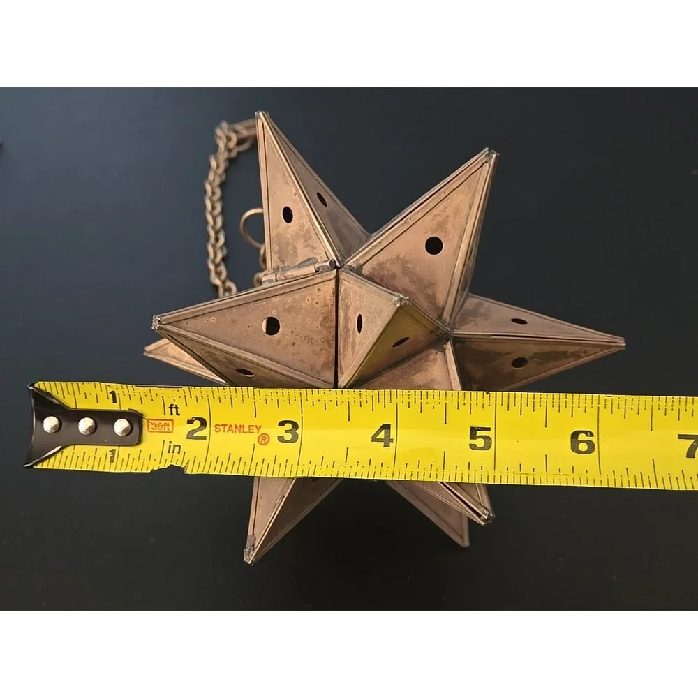 Vtg. Moravian Star Pierced Metal Votive Candle Pendant Hanging Light 6